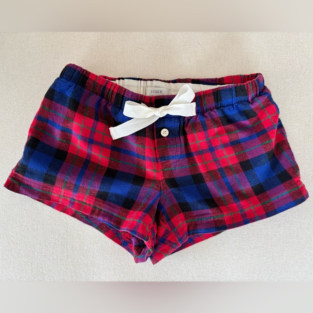J Crew flannel boxer shorts pajama plaid red blue XXS